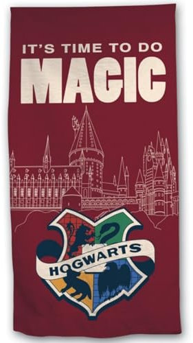 Aymax Harry Potter Strandtuch – XL Badetuch 70×140 cm aus Baumwolle mit Hogwarts-Wappen – Weiches Badehandtuch für Kinder & Fans der Zauberwelt