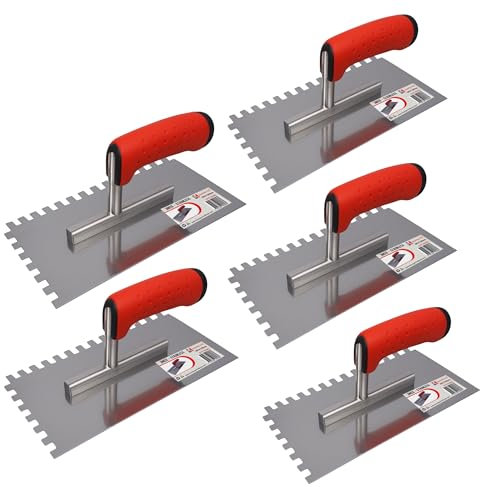 Shaffer Pro – Pack of 5 Tile Glue Combs 4x4 6x6 8x8 10x10 12x12mm | Tile Comb 4,6,8,10,12 mm | Stainless Steel Trowel | Pro Tile Tools | Floor Laying Wall Earthenware