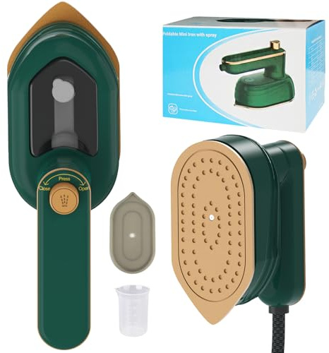 Travel Mini Iron, 2 In 1 180° Rotatable Handheld Iron, Portable Foldable Irons with Dry and Wet Ironing for Clothes, Small Size Plancha De Ropa Heat Press for Home Business, Green