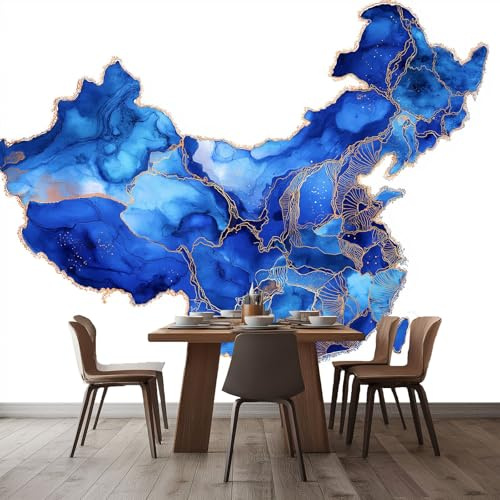 WHUOEUCO Papier Peint Carte En Marbre Bleu 250x175 cm Papier Peint Panoramique Effet 3D, Peinture Murale intissé Grande, pour Moderne Salon Chambre TV Fond