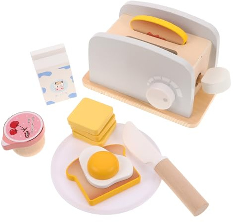 SUPVOX 1 Set Wooden Toaster Toy Pretend Play Breakfast Accessories Montessori Kitchen Playset Dollhouse Bread Machine Accessories for Toddlers