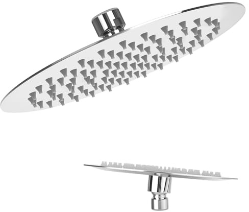 Cozary Soffione Doccia a Pioggia Rotondo 20cm (8 Pollici), Soffione Doccia Alta Pressione in Acciaio Inossidabile con Bocchette Anti-Calcare, Autopulente, Installazione Facile Senza Attrezzi, Cromo