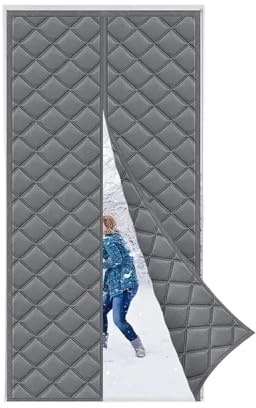 Winter Door Curtain Thickened Winter Warm and Cold-Proof Cotton Door Curtain Magnetic Heat Insulation Sound Windproof 1.5CM(Grey,90X195CM)