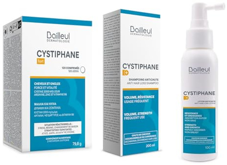 Bailleul Cystiphane Bundle Anti Caduta Capelli Unghie Fort Integratore 120 Compresse Shampoo Anti Caduta 200 ml Lozione Spray 100 ml Crescita e Rinforzo