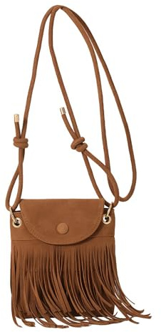 FuninCrea Fringe Crossbody Bags for Women, Small Tassels Cross Body Bag Women with Adjustable and Removable Strap, Ladies Tassel Shoulder Bags Vintage Suede Bag for Daily Use and Travel (Brown)