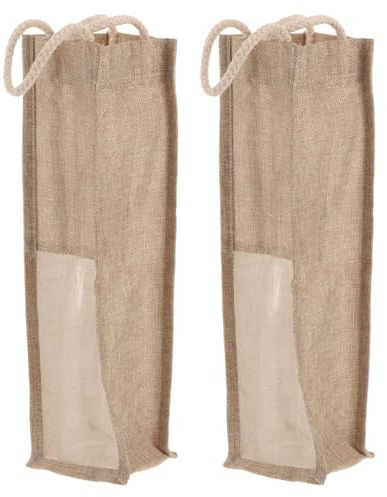 Veemoon 2pcs Wrapping Bag Wine Bottle Bag Beige Jute Material Creative Appearance Great Bearing Ability Window for Wedding under The Tree