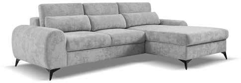 MW EURO-MEBLE Ecksofa Milan L - Wohnlandschaft, Polstersofa, Polstercouch (Rechte Seite - Grau: Serano 694)