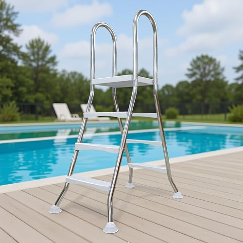 AIBOTY Escalera de Piscina sobre el Suelo 33/43/53 Escalera de Piscina de Doble Cara de Alta Resistencia 2/3/4/5 escalones Escalera de Piscina Escalera Antideslizante de Acero Inoxidable,110cm