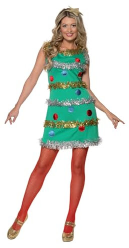 Smiffys Christmas Tree Costume, Green with Dress & Headband, Christmas Adult Fancy Dress, Adult Dress Up Costumes