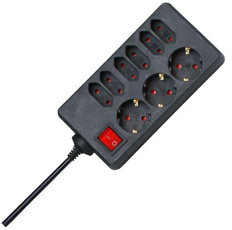 Kopp 129805005 3+6-Fach Steckdosenleiste mit beleuchtetem Schalter Standard, schwarz
