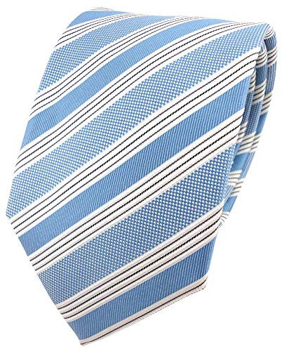 TigerTie Designer Seidenkrawatte in blau türkis silber grau gestreift