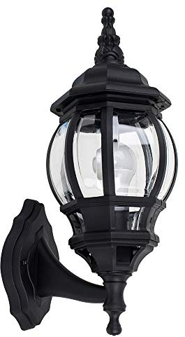MiniSun | Traditional Style Black and Clear Security Wall Lantern | Outdoor Wall Lights, Home Décor & Improvement Essential | Includes 6W LED Bulb [3000K Warm White] | Mains Wired