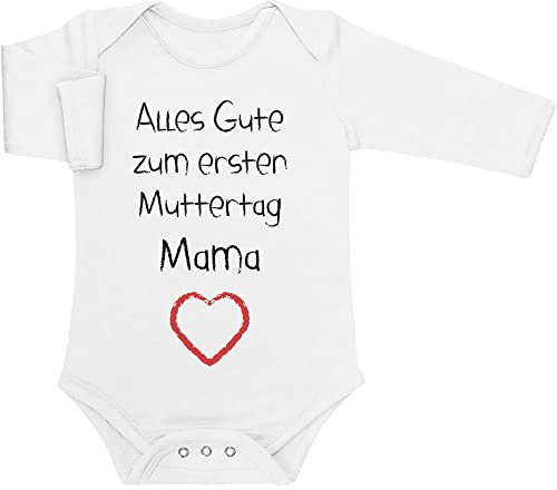 Shirtgeil Langarm Baby Body Mama - Alles Gute zum ersten Muttertag Mama Geschenk für Mutter 0-3 Monate Weiß