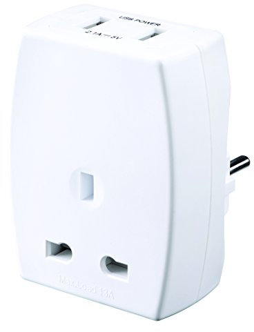 Masterplug, adattatore da spina inglese a spina europea, con attacco 2,1 A per caricabatteria USB