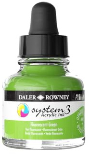 Daler-Rowney System3 Acrylic Ink, Glass Bottle with Dropper, Opaque, 1oz - 29.5 ml, Fluorescent Green