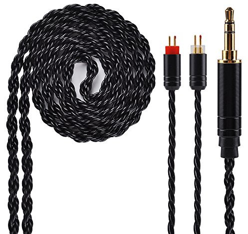 KINBOOFI 6 Core Silver Plated Earphone Cable, Black Upgrade 2PIN Detachable Earphone Cable Replacement Earphone Wire for KZ ZS10 ZS6 ZS5 ZSR ZST TRN V10 V20 TFZ (3.5mm Audio Jack, 2 Pin)