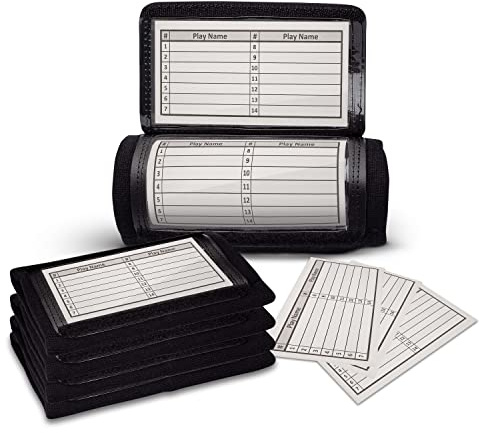 GSM Brands QB Playbook Armband (Jugendliche – Schwarz) – 5er-Pack – DREI Spielblattfächer – strapazierfähige Fußball-Armbänder für Jungen