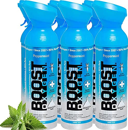 L'oxygène pur dans la canette – MENTHE POIVRÉE, 54L d´oxygène pur concentré à 95% dans 6x9L canettes portable pour plus de 900 bouffées d'oxygène pur.