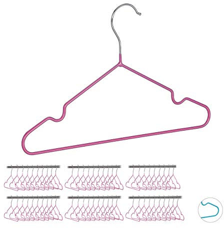 Relaxdays 60 x Kinderkleiderbügel, platzsparende Drahtbügel Mädchen, Babybügel mit Kerben, PVC-beschichtet, Bügel 30 cm, pink
