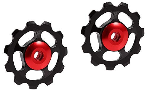 1 Paar Umwerfer Riemenscheibe, Aluminiumlegierung 11T CNC Rad Schaltwerk Riemenscheibe für Fahrrad Fahrrad(Schwarz + Rote Mütze)