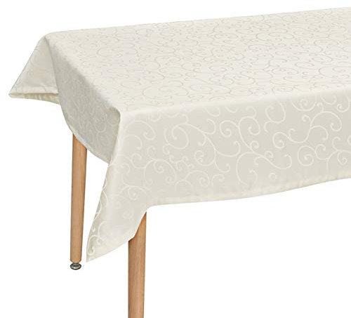 Laneetal Tischdecke Tischtuch Ornamente Damast Seidenglanz Tafeldecke abwaschbar wasserdicht schmutzabweisend Eckig Rund wählbar Creme 130x220 cm