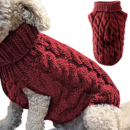 Rollkragen-Strickpullover für Haustiere, Winterwärmer, Dicker Pullover, Strickwaren, Häkelmantel, Kleidung für kleine, mittelgroße und große Hunde, Welpen, Katzen (S, rot)