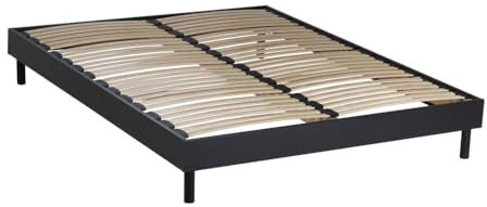 Maison Aubertin Sommier Selena 160x200 cm Noir, à Latte, 2 Personnes, Technologie Bi-Lattes avec 4 Zones de Confort, Structure Bois Massif Solide avec Pieds Inclus, Lit Ergonomique, Montage Facile