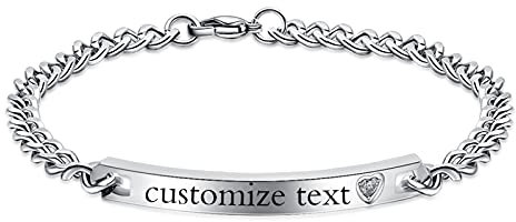 NEHZUS Edelstahl Armbänder mit benutzerdefinierten Gravur, Schmuck Geschenk für Paar, Link Armband für Sie und Ihn (Silber Herz Edelstein)