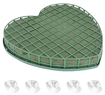 HEALLILY Wet Floral Foam Heart Shaped, Flower Foam with Suction Cup Tray, Large Size Heart Blocks for Wedding Car Bonnet Centerpiece, Party Decoration DIY Florist Arrangement
