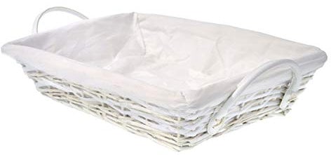 HERSIG - Bandeja Mimbre Natural | Cesta Rectangular con Forro y Asas - 45 x 30 x 10 cm - Blanco