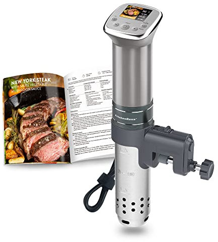Sous-Vide Garer Sous-Vide Stick: Farbige LCD-Rezepte | G321 Silver |1100 Watt | Bürstenloser Gleichstrommotor | Ultra-leise | IPX7 Wasserdicht | von KitchenBoss