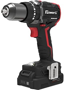 PowerG Schlagbohrmaschine PT190101 (inkl. 2,0 Ah / 20 V Akku + Ladegerät, Schlagbohrer mit bürstenlosem Motor, Leerlaufdrehzahl 0-400/0-1400 U/min, Schwarz