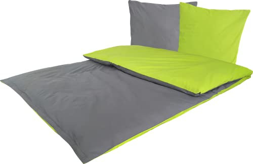 MB Warenhandel24 Bettwäsche 2-Teilige Hochwertige Renforcé aus 100% Baumwolle Uni Wende Anthrazit/Grün 1X 135x200 Bettbezug + 1X 80x80 Kissenbezug