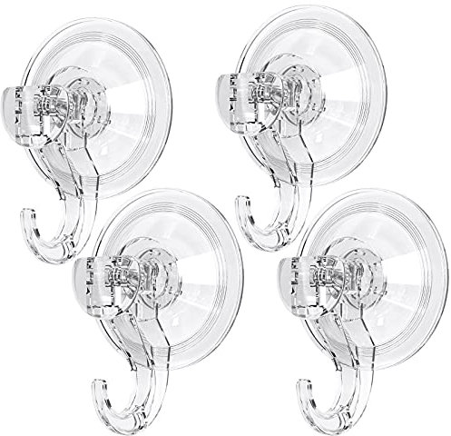 GlobaLink Suction Hooks, 4 Pack Clear Reusable Heavy Duty 3KG Vacuum Suction Cup Hooks, Plastic Smooth Wall Hangers Vacuum Seamless Sucker Hook for Bathroom Kitchen Window Bags Coats Caps Towel