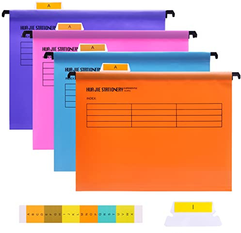 Foolscap -12 pezzi Larga Cartelline sospese in Polipropilene con linguette e inserti in carta, 4 colori, Taglia del prodotto: 41 x 25 x 37 cm