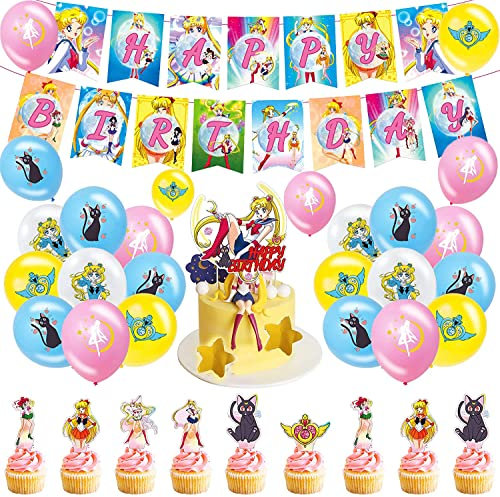 Geburtstag Deko Sailor Moon Luftballons Alles Gute zum Geburtstag Girlande Tortentopper Sailor Moon Kindergeburtstag Partyzubehör