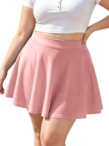Moon Wood Femme Mini Jupe Grande Taille Jupes Patineuse Plissée Femme Chic Jupe Courte Élastique Haute Taille Rose 4XL