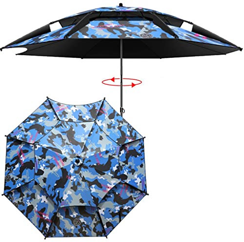 DUNAKE Sonnenschirm Balkon Camouflage Marktschirm Terrassenschirm Groß Doppellagiger Gartenschirm Wasserdicht Windfest Mit 360° Winkelverstellung Balkon Terrasse (Color : 2.4m/7.8ft, Size : /Blue)