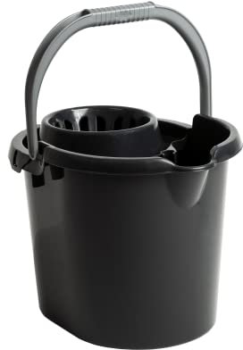 JMS we create smile - 16 Litre Mop Bucket with wringer attached for Floor Cleaning - Home & Office Use (Midnight Black/Dark Grey)