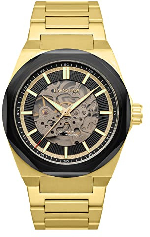 Thomas Earnshaw Clark Skeleton Herren Automatik Skelett 44mm Gold Schwarz Uhr mit Edelstahl Armband ES-8182-99, Armband