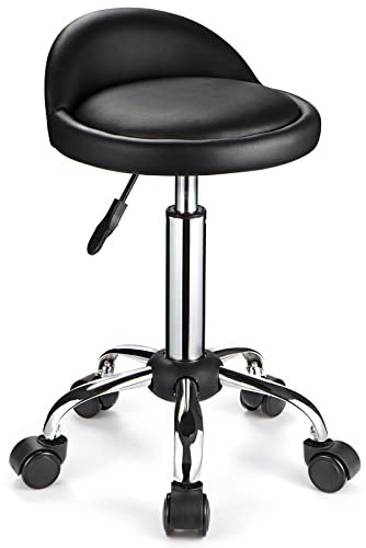 FNZIR Drehstuhl Rollhocker mit Rollen höhenverstellbar Hocker Zeichenstuhl mit niedriger Rückenlehne Schwarz