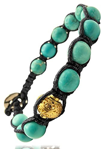 Samsara Tibetisches Buddhistisches Armband - Shamballa mit Stein Türkis Himmelblau - Garn aus gewachster Baumwolle, Türkis Hellblau