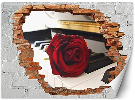 Feeby Fototapete 3D Loch in der Wand Abstrakt Natur 250x175 cm Rot Vlies Wandtapete Tapeten Wohnzimmer Schlafzimmer Büro Flur Moderne Design Wandbilder Wand Dekoration Rose Klavier Blume