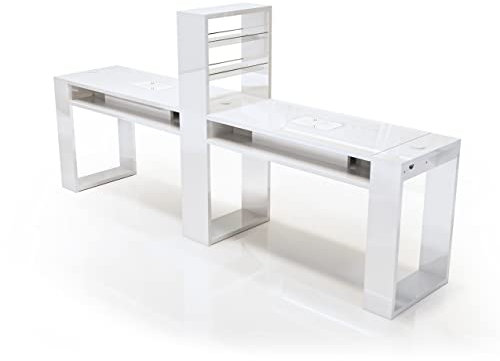 Nail Beauty Salon Double Manicure Table with Nail Reconstruction Aspirator - Mod. Plus Double (White + Aspirator 300)