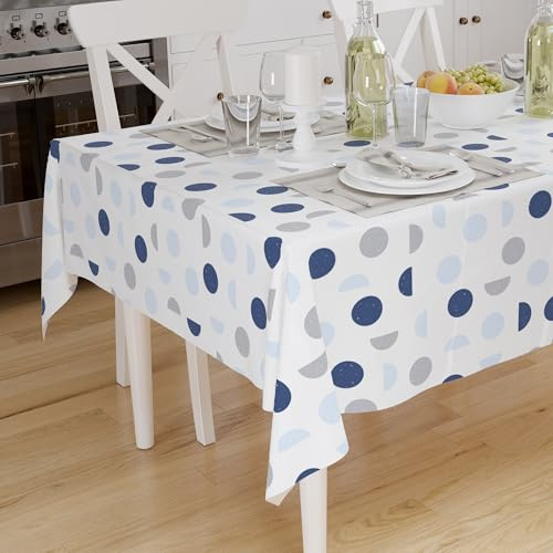 Encasa XO Tischdecke, Bedruckt, Esstisch Tischtuch 140x230 cm | Blauer Mond, 100% Baumwolle | Maschinenwaschbar | Strapazierfähig | 6 to 8 seater Esstisch | Rechteckig