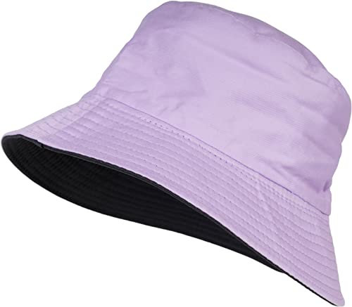 styleBREAKER Unisex Wende Fischerhut aus Baumwolle | 2 in 1 Reversible Bucket Hat Streetwear Look | Sonnenhut Anglerhut für Damen und Herren, Farbe:Flieder-Schwarz
