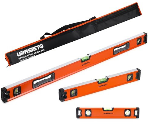 URASISTO 3-teiliges Wasserwaagen-Set, 30,5 cm, 50,8 cm, 101,6 cm Wasserwaage Set mit magnetischer Torpedo-Wasserwaage, 45°/90°/180° Blasenmessung, Aluminiumlegierung Libellen mit Tragetasche