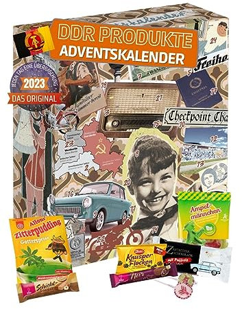 [ Boxiland ] DDR Adventskalender mit 24 Ostdeutschen Produkten I Geschenkset Ostprodukte I Adventskalender 2025 mit Süßigkeiten aus der DDR