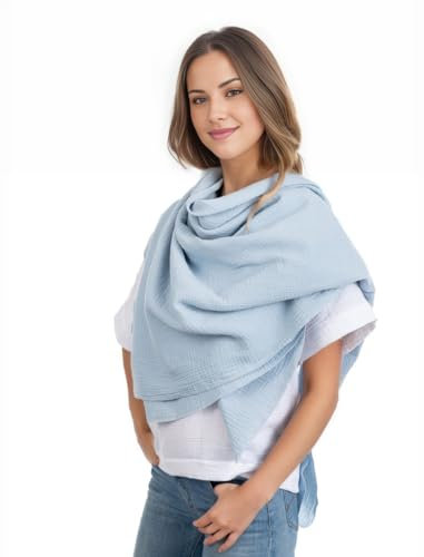 Scandi Linen Musselin Tuch Damen, Dreieckig Leicht (Einlagig), Blau - Musselintuch, Schal