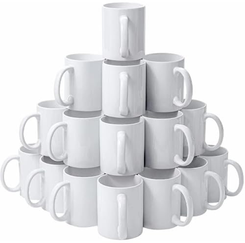 Acen Merchandise Lot de 144 tasses à sublimation sans impression en céramique de qualité supérieure - Gobelets à sublimation avec encre - Blanc